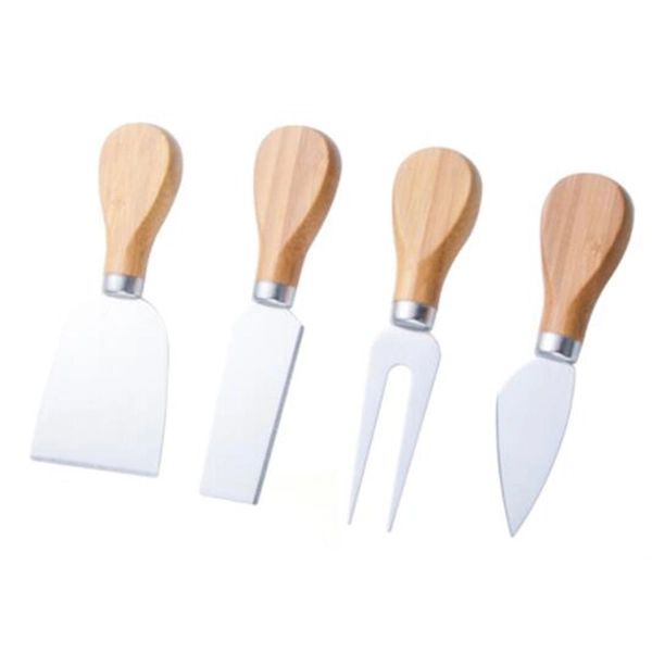 Reusable /Stainless Steel 4 PCS Travel Cheese Knives Set with Bamboo Handle