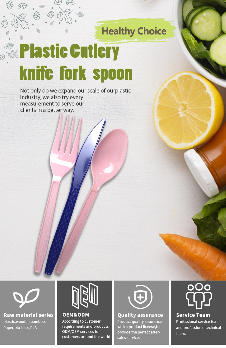 Colorful Disposable PS Material Knife Fork and Spoon Plastic Cutlery with Custom Packing