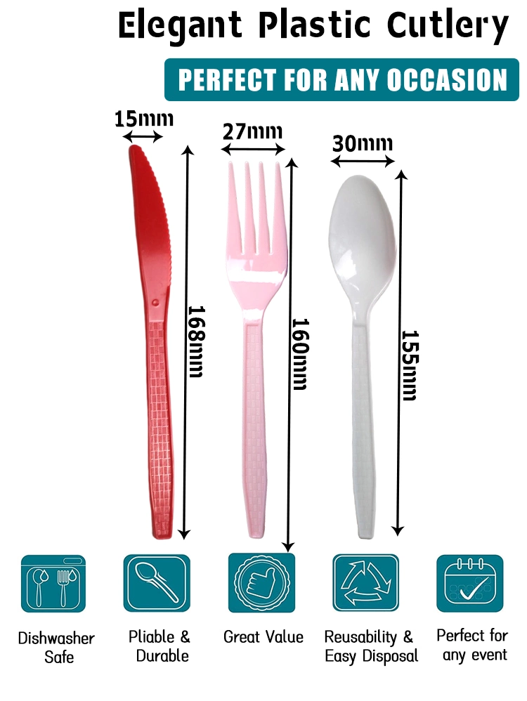 Colorful Disposable PS Material Knife Fork and Spoon Plastic Cutlery with Custom Packing