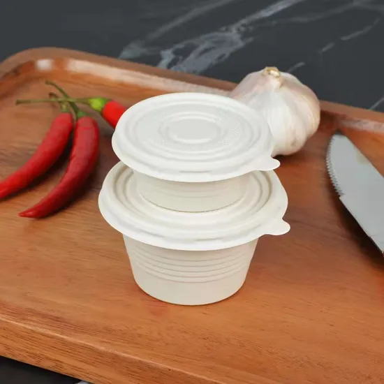 Runder Einweg-Saucenbecher aus Maisstärke mit Deckel